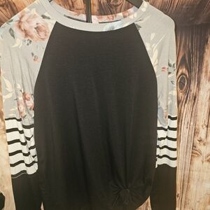 Floral and Striped Black Women's Top